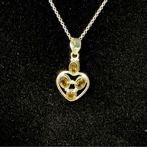 Topaz Heart Shaped Gemstone Pendant Sterling Silver 20 inch Chain